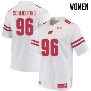 Women's Wisconsin Badgers NCAA #96 Conor Schlichting White Authentic Under Armour Stitched College Football Jersey TS31K70NI